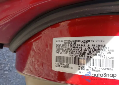 2003 Toyota Camry Solara Sle V6 from USA, damaged, VIN 2T1CF28P33C610607